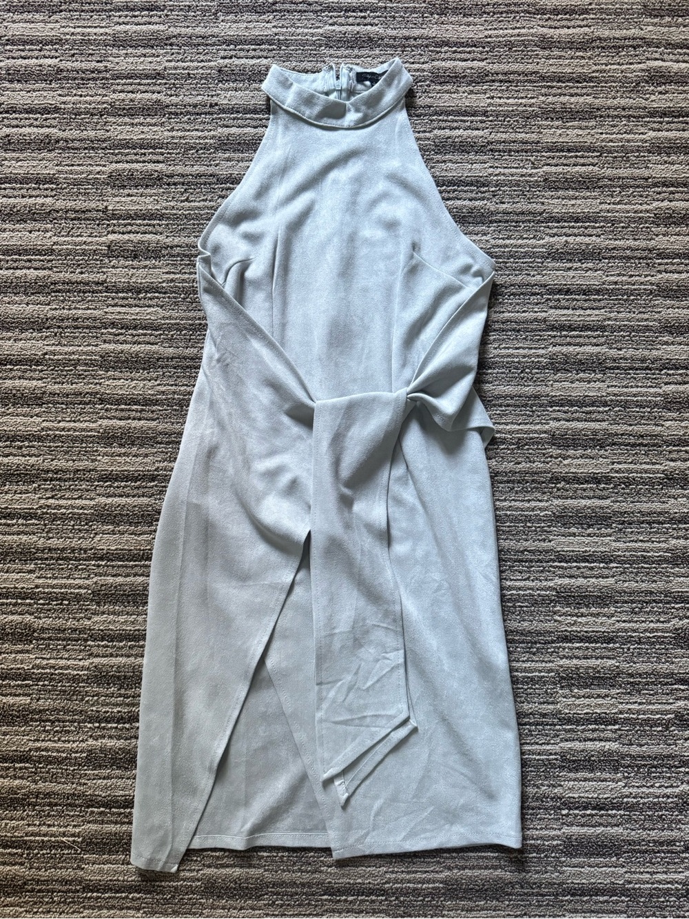 Halter Neck Light Gray Mini Dress with Self Tie - AU8 (small)